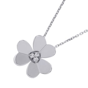 Van Cleef & Arpels Frivole Pendant Necklace, Large Model, 3 Diamonds, 0.16ct Total, 18K White Gold,