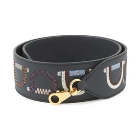 Hermes Hermès shoulder strap, bandouliere, embroidered, blue indigo, sapphire, swift, B stamp