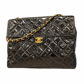 Chanel Large Matelasse Chain Shoulder Bag in Patent Leather, Black, Women's