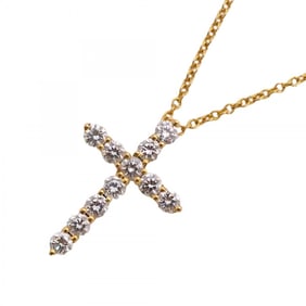 Tiffany Cross Necklace 11PD 18KYG Yellow Gold Diamond Women's