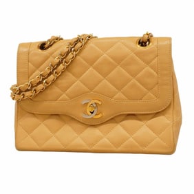 Chanel Matelasse Shoulder Bag, Paris Limited Edition, Double Chain, Lambskin, Beige, Gold, Women's