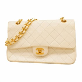 Chanel Matelasse Shoulder Bag with Double Flap and Chain, Lambskin, Ivory, Women's