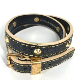 LOUIS VUITTON M91844 Suhali Studded Double Tour Bracelet, Women's, Leather, Noir Black