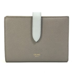 CELINE 10B643BRU.10PI Two-Tone Medium Strap Wallet, Tri-fold Leather, Women's, Pebble Mineral, Gray