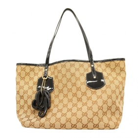 Gucci Tote Bag GG Canvas 211976 Beige Black Champagne Women's