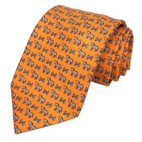 Hermes HERMES Silk Tie Zebra H Pattern Orange Twill Men's