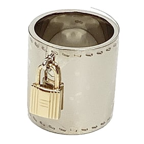 Hermes Hermès scarf ring with padlock charm, silver and gold, unisex, for men women