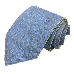 BVLGARI reversible double-face tie with stripes and anchor pattern, blue khaki, 100% silk. Men's