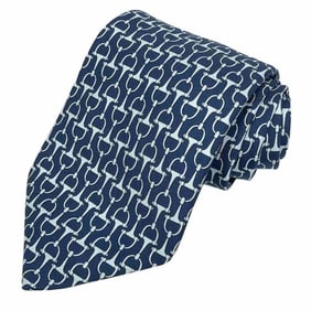 Hermes HERMES tie bit pattern 100% silk navy