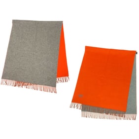 HERMES Cashmere Stole Shawl Scarf Reversible Gray x Orange Men's Women's