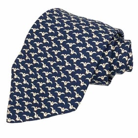 Hermes HERMES tie seagull pattern bird navy 100% silk men's