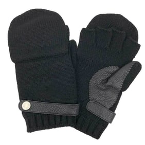 HERMES Baltimore Gloves Size M 100% Cashmere Black Serie Button Hermes