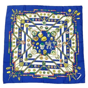 HERMES Carré 90 Scarf Muffler Petite Main 100% Silk Blue x White