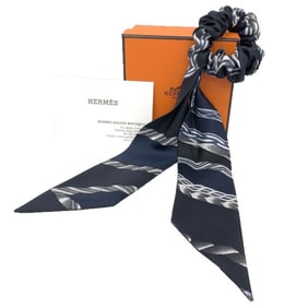 HERMES Bella Silk Hair Tie ROBE DU SOIR Navy Accessory Twilly