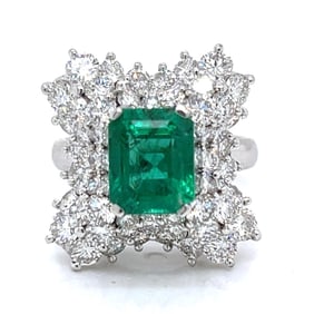 1960’s Platinum Emerald & Diamond Cocktail Ring