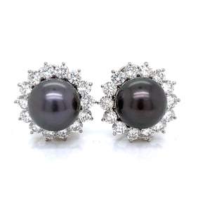 18K White Gold South Sea Pearl & Diamond Clip Earrings