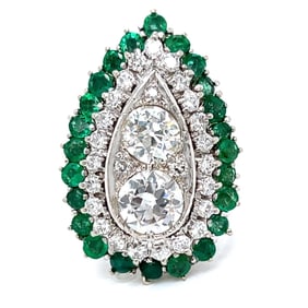 1960’s 14K White Gold Diamond & Emerald Ring