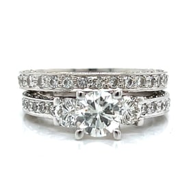 18K White Gold 1.00 Ct. Diamond Ring and Diamond Eternity Band Set