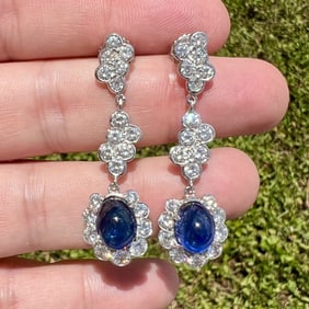 Platinum & 14K White Gold Sapphire and Diamond Earrings