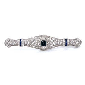 Art Deco Platinum Sapphire & Diamond Brooch