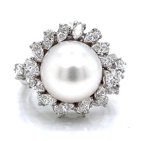 1960’s French Platinum South Sea Pearl & Diamond Ring