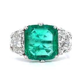 Art Deco Platinum AGL Certified 2.60 Ct. Colombian Emerald & Diamond Ring