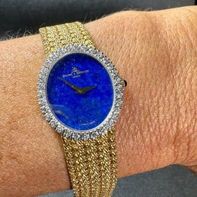 1970’s BAUME ET MERCIER 18K Yellow Gold Lapis Lazuli Watch