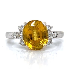 KRISTIN 18K White Gold GIA Certified No-heat Yellow Sapphire & Diamond Ring