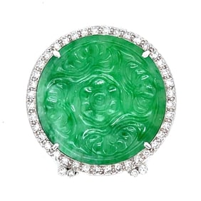 Platinum Carved Jade & Diamond Pendant/Brooch