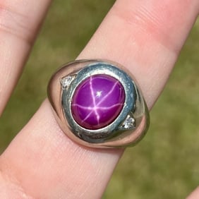 1960’s 18K White Gold Star Ruby & Diamond Ring