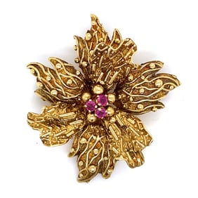 TIFFANY & CO. 18K Yellow Gold Ruby Brooch