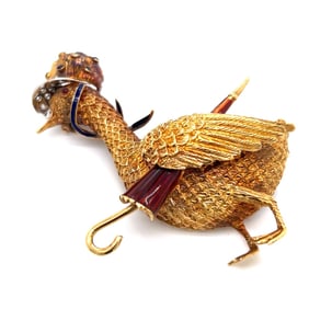 1960’s 18K Yellow Gold “Mother Goose?? Diamond Brooch