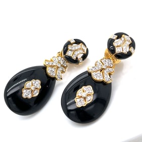 18K Yellow Gold Onyx & Diamond Day/Night Earrings