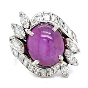 Platinum AGL Certified Burma No-heat Pink Star Sapphire & Diamond Ring