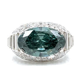 GIA Certified 7.09 Ct. Fancy Deep Grayish Green Diamond Ring