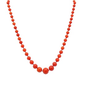 Coral Bead Necklace 14k Gold Clasp
