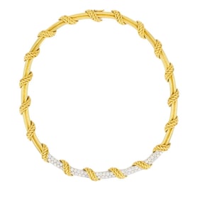 Tiffany & Co. 18k Gold Diamond Collar Necklace Rope Design