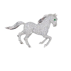 Vintage Cartier 18k Gold Diamond and Emerald Horse Brooch