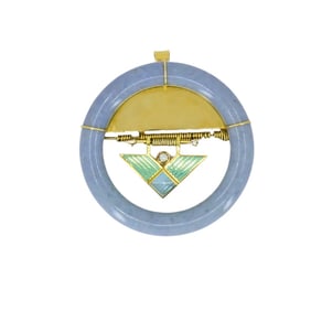 David Webb 1960s Jade Aquamarine Diamond Enamel Gold Brooch Pendant