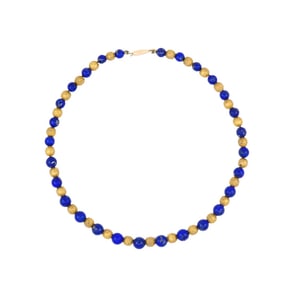 Vintage Choker Necklace 14k Textured Gold Lapis Lazuli Beads