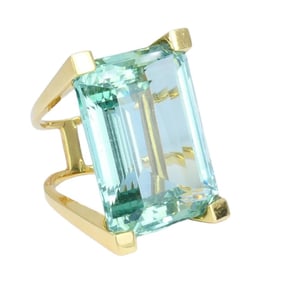 Vintage 18k Gold Aquamarine Ring 74-Carat French Jewelry Estate