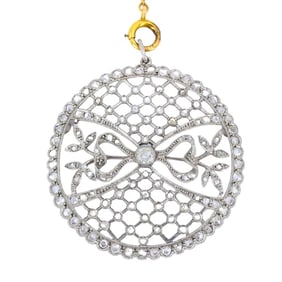 Edwardian Platinum Filigree Pendant Diamonds 14k Gold Chain Art Deco Estate