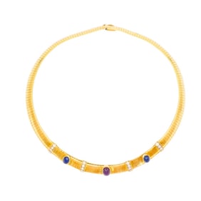 Vintage Van Cleef & Arpels 18k Gold Collar Necklace Sapphires Ruby Diamonds