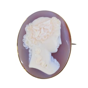 Antique 14K Gold Hardstone Agate Cameo Brooch