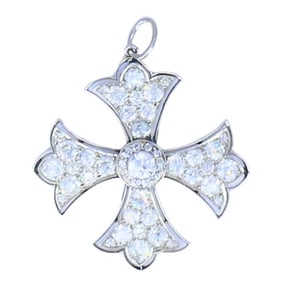 Art Deco Maltese Cross Platinum Pendant Old European Cut Diamonds Estate Jewelry