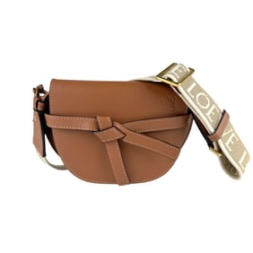 LOEWE Gate Dual Mini Shoulder Bag, Leather and Canvas, Brown, Beige, Gold, Women's, Z7434