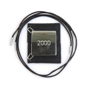 Hermes Hermès 2000 Necklace Pendant Metal Leather Silver Black Men's Women's e61005a