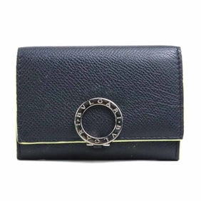 BVLGARI wallet/coin case, leather, charcoal gray and yellow, for men women, 56390g