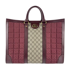 Gucci Ophidia Large Tote Handbag Shoulder Bag Leather GG Supreme Canvas Quilted Bordeaux Men's