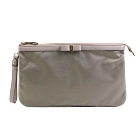 Salvatore Ferragamo Vara Ribbon Clutch Bag in Nylon and Leather, Gray, Women's, r10859a